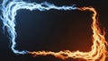 Rectangular Frame Made Of Blue Ice Flames And Orange Fire Flames image photo Royalty Free Stock Photo