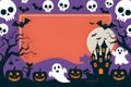 Silhouettes of skulls, bats, and pumpkins frame Halloween scene in orange Royalty Free Stock Photo