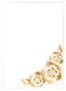 Rectangular frame-template, decorated in the corner with a bouquet of decorative flowers of golden peonies.