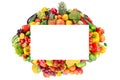 Rectangular fruit and vegetable frame isolated on white background Royalty Free Stock Photo