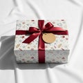 Tied with a glossy red satin ribbon, forming a neat bow on top Royalty Free Stock Photo