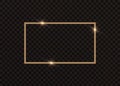 Rectangular gold frame with light effects. Vector illustration.