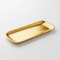 Rectangular Gold Metal Serving Tray with Rounded Corners on White Background image photo Royalty Free Stock Photo