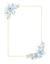 Rectangular golden frame with floral elements hand drawn raster illustration