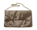 Rectangular golden leather fashion clutch on a metal chain
