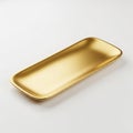 Rectangular Golden Serving Tray with Rounded Corners on White Background dish platter Royalty Free Stock Photo