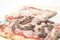 Rectangular ham and takeaway mushrooms pizza