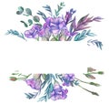Rectangular horizontal frame with eustoma flowers for cards