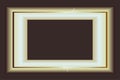 Rectangular horizontal golden wide frame. Gradient metallic shine, glare and lighting effects. Center is the place for text.