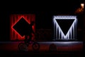 Rectangular industrial boxes with LEDs during night