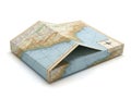 A rectangular map-themed storage box with a partially open lid, revealing an empty interior Royalty Free Stock Photo