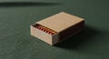 Rectangular matchbox with a partially open lid displaying wooden matches with red Royalty Free Stock Photo