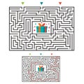 Rectangular maze labyrinth game for kids. Labyrinth logic conundrum. Three entrance and one right way to go. Vector flat Royalty Free Stock Photo