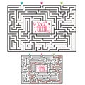 Rectangular maze labyrinth game for kids. Labyrinth logic conundrum. Three entrance and one right way to go. Vector flat Royalty Free Stock Photo