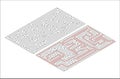 Rectangular maze of medium complexity in isometric view on white and solution with red path Royalty Free Stock Photo