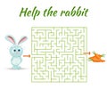 Rectangular maze riddle game, find way your path. Help the rabbit Royalty Free Stock Photo