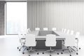 Rectangular meeting room, gray wood