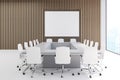 Rectangular meeting room, square poster