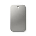 Rectangular metal dog tag with rounded edges and a brushed finish. A small circular Royalty Free Stock Photo
