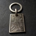 Rectangular metal keychain with textured, swirling patterns. Royalty Free Stock Photo