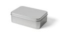 Rectangular metal tin box with a smooth silver surface and rounded edges Royalty Free Stock Photo