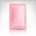 Rectangular mini packaging, sachet, pink stick for cream, sauce, shampoo, mask, cosmetics isolated on a white transparent backgrou