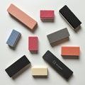 Rectangular nail buffers of various sizes and colors, including pink, red, blue, gray, Royalty Free Stock Photo