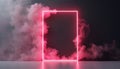 Rectangular neon pink frame glowing on dark backdrop. Wisps of pink smoke swirl around luminous border. Clean reflective surface Royalty Free Stock Photo