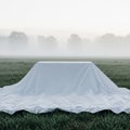 Or rectangular object is covered with a white cloth set on a field Royalty Free Stock Photo