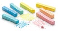 Rectangular pastel chalk sticks in blue, yellow, and pink are arranged on a white Royalty Free Stock Photo