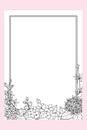 Rectangular postcard template with rectangular frame, with bouquets of spring floral branches.