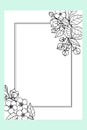 Rectangular postcard template with rectangular frame, with bouquets of spring floral cherries, sakura.
