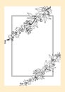 Rectangular postcard template with a rectangular frame decorated diagonally with bouquets of spring flower.
