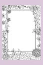 Rectangular postcard template with rectangular frame, full border with bouquets of spring floral branches.