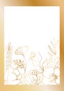 Rectangular postcard template with rectangular frames decorated with bouquets.