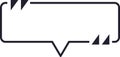 Rectangular quote box featuring triangles for open and closed quotes, visually representing dialogue or citation while