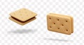 Rectangular realistic cookie sandwich. Crispy pastry with filling, cracker