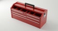 Rectangular red toolbox with a black handle on top and two lockable drawers. Interior Royalty Free Stock Photo