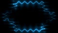 Rectangular, rippled, notched, puzzle-shaped, horizontal frame with moving neon light effect, blue frame. Long glowing lines.