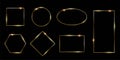 Rectangular and round golden photo or picture frames in different proportions and sizes isolated on black background. Vector