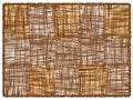 Rectangular ructic checkered rug, mat, carpet, doormat, plaid with rough grunge striped intersecting elements and fringe in brown