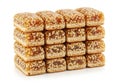 Rectangular sesame bars stacked in a pyramid shape. Each piece Royalty Free Stock Photo