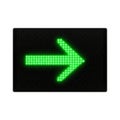 Bright Green LED Arrow Sign Illuminated on a Black Textured Background traffic direction Royalty Free Stock Photo