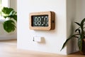 rectangular smart thermostat with bamboo faceplate adding natura