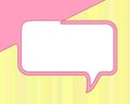 Rectangular speech bubble made of one continuous line on pink and yellow striped background, Vector