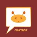 Rectangular speech bubble with the robot`s head. Color icon smiling chatbot.