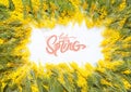 Rectangular square frame of yellow flowers of mimosa. White background Royalty Free Stock Photo