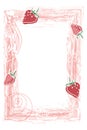 Rectangular strawberry frame on abstract pink background. Template for banner, poster, bar, cocktail. Illustration of Royalty Free Stock Photo