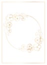 Rectangular template with a round border frame decorated with sakura, cherry, almond flowers.