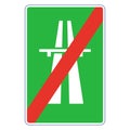 Rectangular traffic signal in green and white, isolated on white background. Motorway or highway end sign